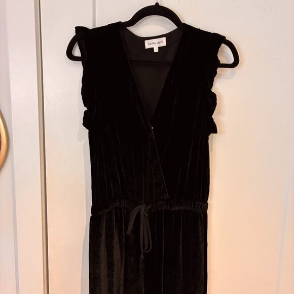 Bella Dahl Black Velvet Flutter Sleeve Wide Leg Jumpsuit Sz Small - Picture 8 of 13